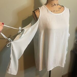 Pink Rose Womens Sheer Coquette Girl Going Out Cold Shoulder Blouse Blue Size XL